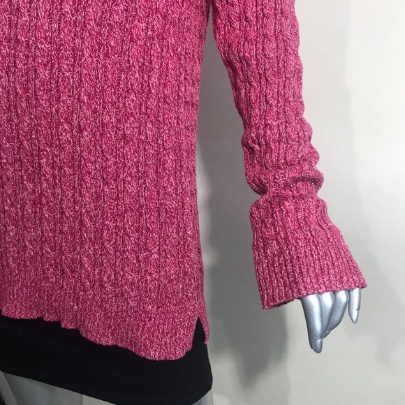Croft & Barrow Women's Medium Red Pink White Cable Knit Sweater V Neck Tunic Top - Picture 5 of 15